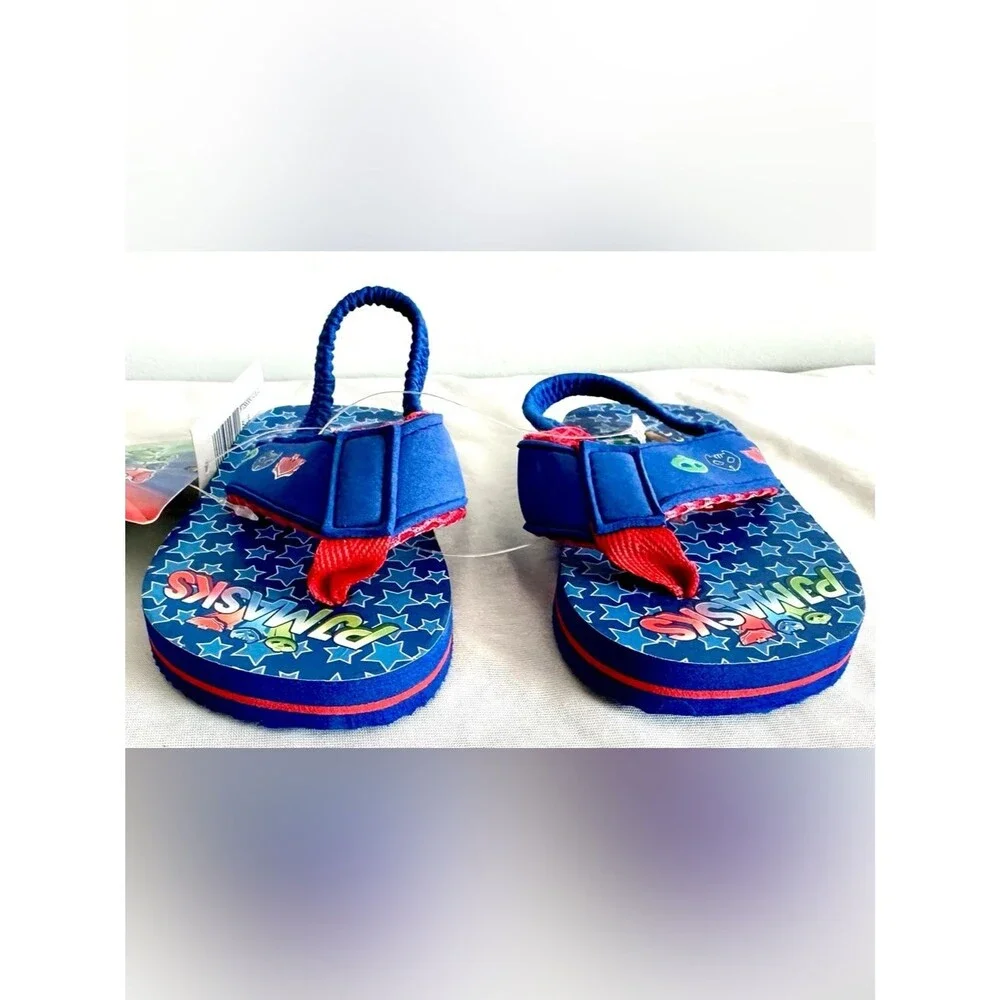 PJ Masks Flip Flops Size 5/6 Toddler Blue Red Catboy Owlette Gekko Sandals NWT